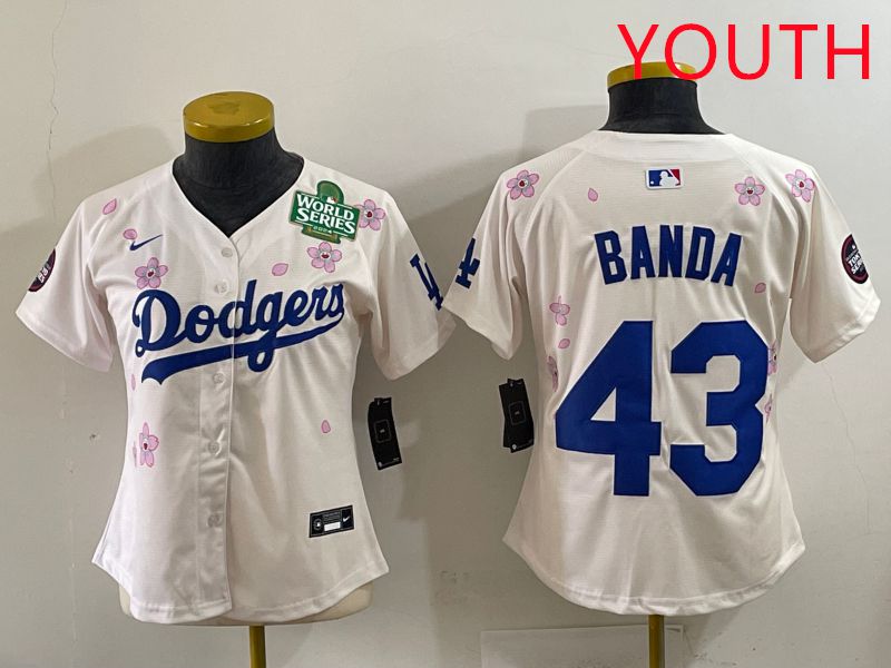Youth Los Angeles Dodgers #43 Banda Cream Sakura Edition 2025 Nike MLB Jersey style 35->youth mlb jersey->Youth Jersey